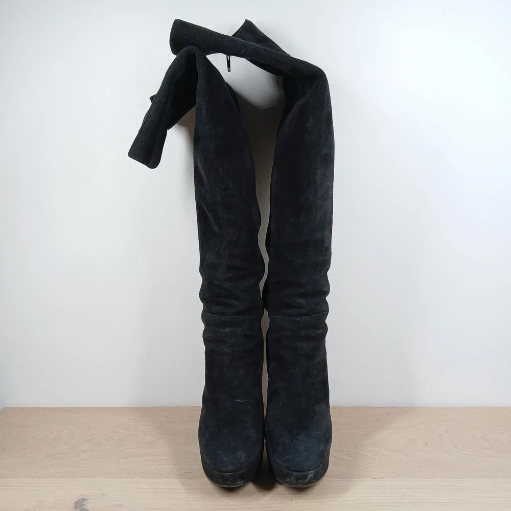 Stuart Weitzman Boots Womens 8 Black Leather Over The Knee Platform Stiletto